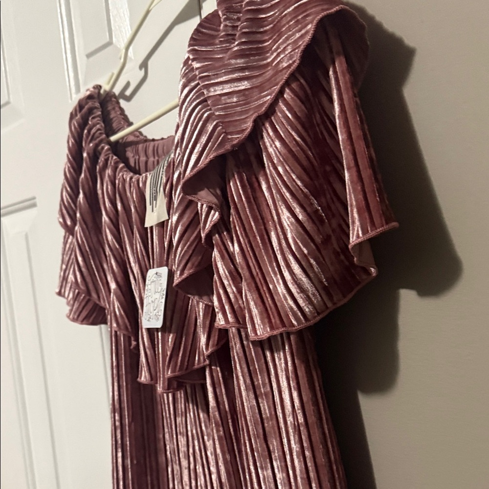 🌸 Free People Off-the-Shoulder Velvet Mini Dress Size S |Mauve | NWT - Picture 4 of 10